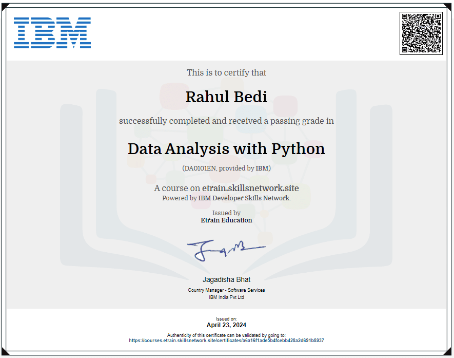 ibm sample certificate