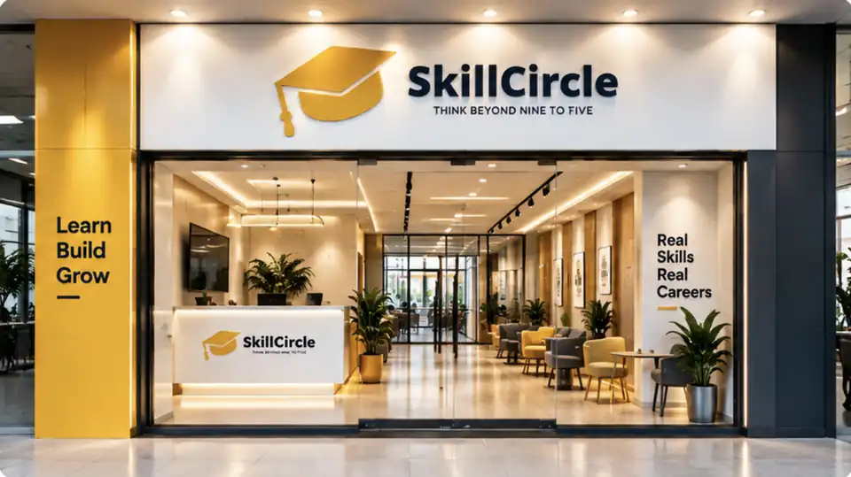 SkillCircle campus storefront with the SkillCircle logo and reception