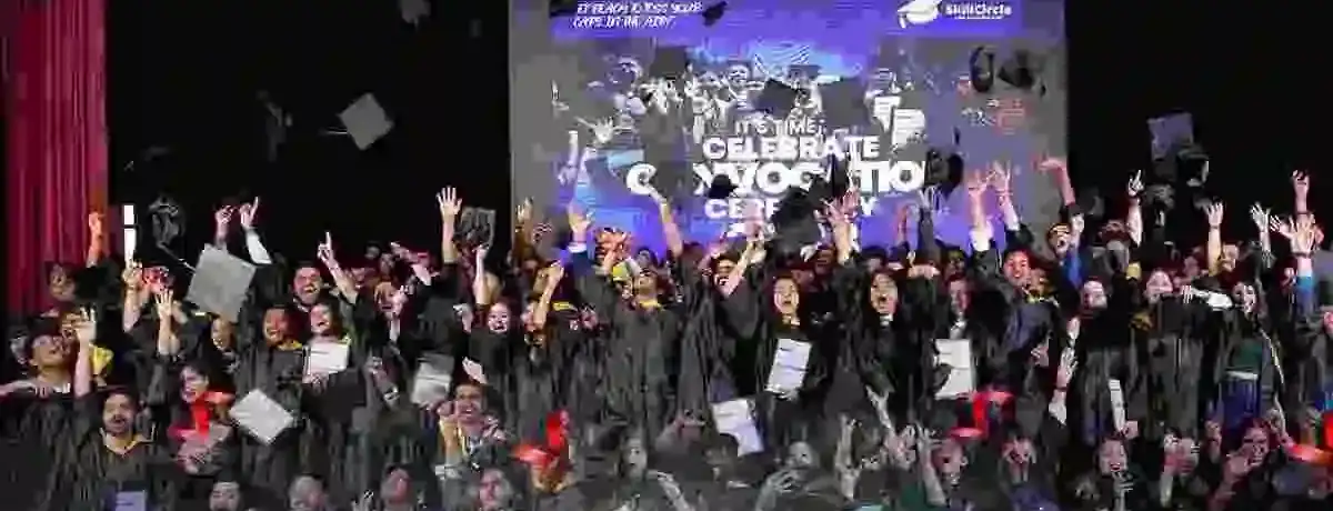 SkillCircle graduates tossing their caps at the Convocation 2023 ceremony